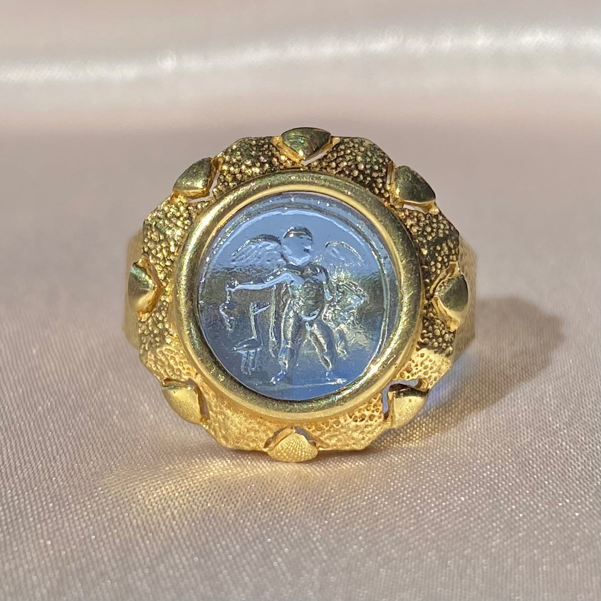 18k Italian Angel Cherub Intaglio Ring