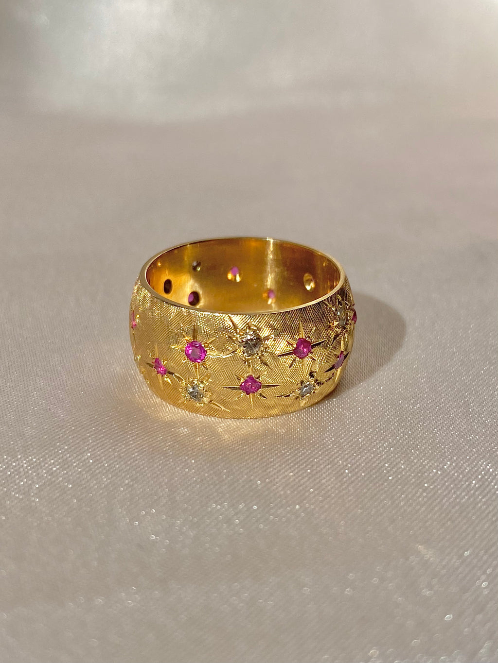 Vintage 14k Ruby Diamond Starburst Eternity Cigar Band