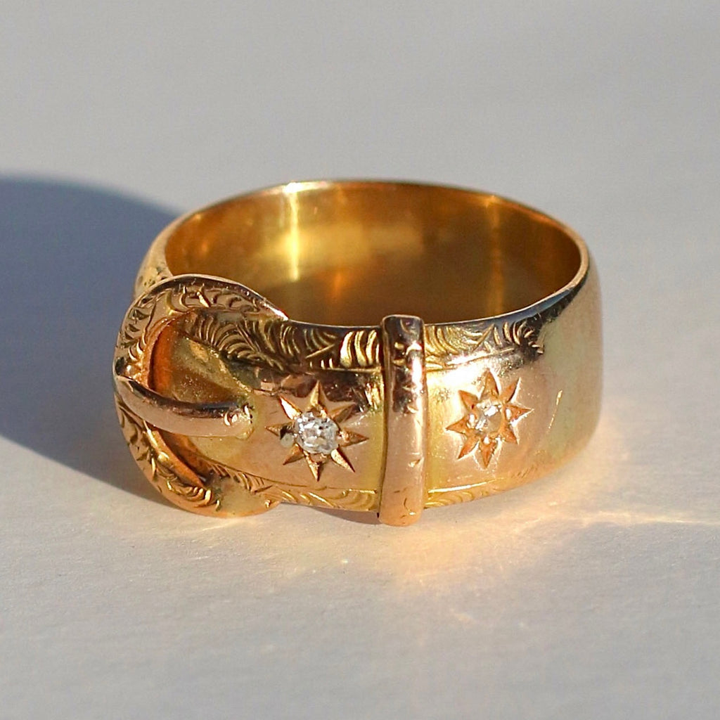 Antique 18k Diamond Chunky Starburst Belt Buckle Ring