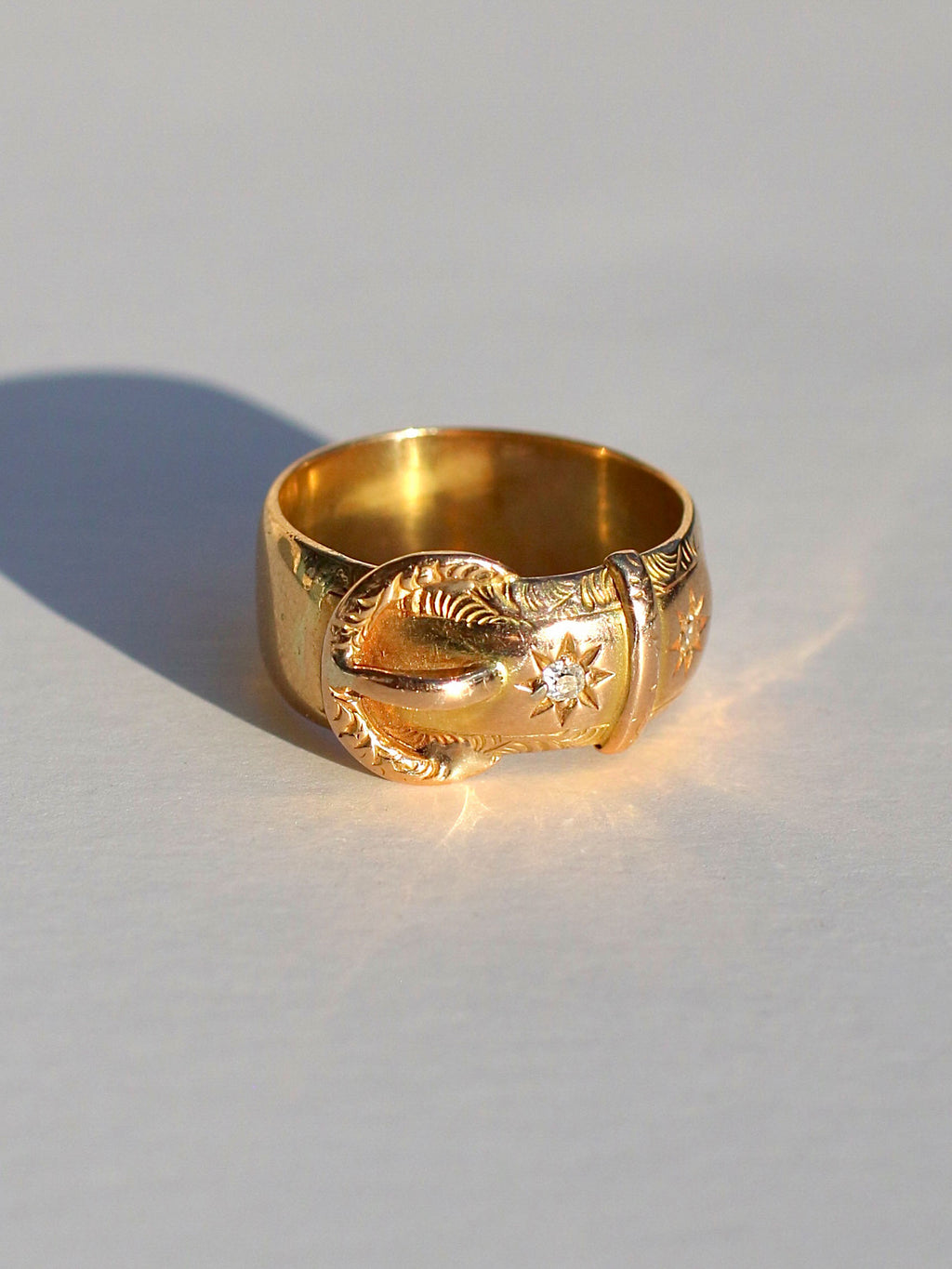 Antique 18k Diamond Chunky Starburst Belt Buckle Ring