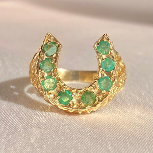 Vintage 9k Emerald Brutalist Horseshoe Ring
