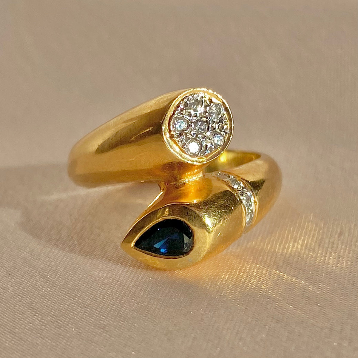 Vintage 14k Sapphire Diamond Cluster Bypass Ring
