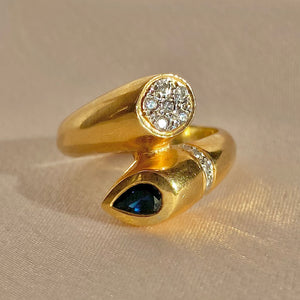 Vintage 14k Sapphire Diamond Cluster Bypass Ring