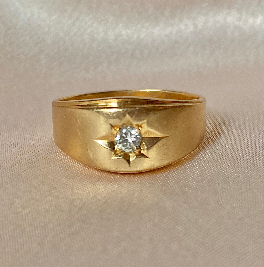 Vintage 14k Solitaire Gypsy Diamond Ring