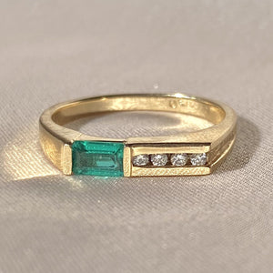 Vintage 10k Modernist Diamond Emerald Ring