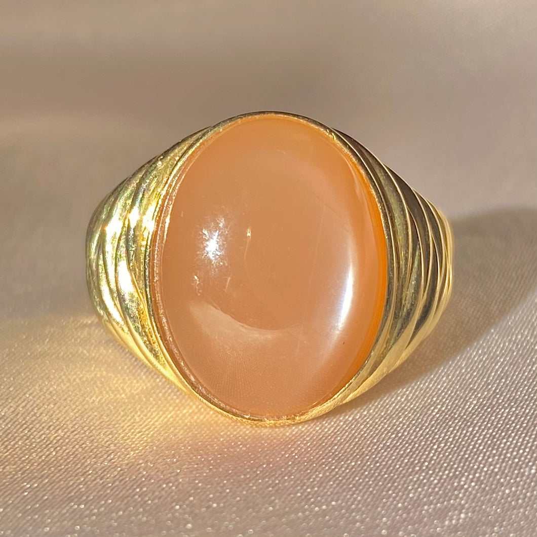 Vintage 14k Peach Moonstone Cabochon Signet Ring