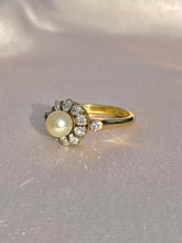 Load image into Gallery viewer, Antique 18k Deco Diamond Pearl Cluster Engagement Ring
