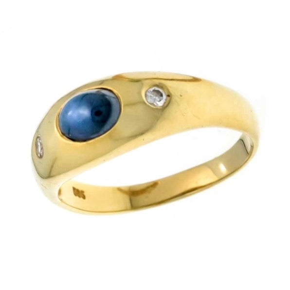 Vintage 14k Sapphire Cabochon Diamond Ring