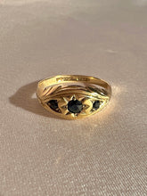 Load image into Gallery viewer, Vintage 9k Sapphire Starburst Trilogy Boat Ring 1982
