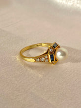 Load image into Gallery viewer, Vintage 18k Pearl Sapphire Diamond Cluster Ring
