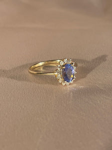 Vintage 9k Tanzanite Diamond Oval Cluster Ring