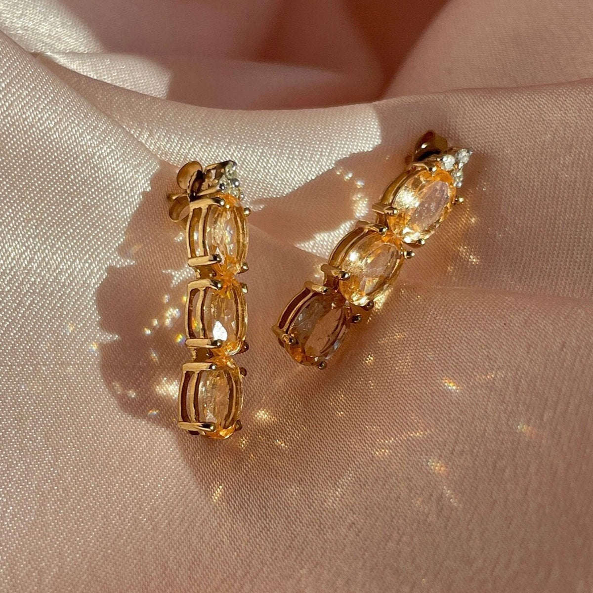 Vintage 9k Morganite Diamond Drop Earrings