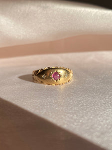 Vintage 9k Gold Ruby and Diamond Starburst Gypsy Ring