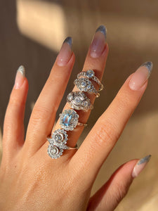 Vintage Platinum Aquamarine Diamond Deco Halo Ring 1.85 CTW