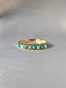 Vintage 9k Turquoise Pearl Half Eternity Ring