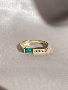 Vintage 10k Modernist Diamond Emerald Ring