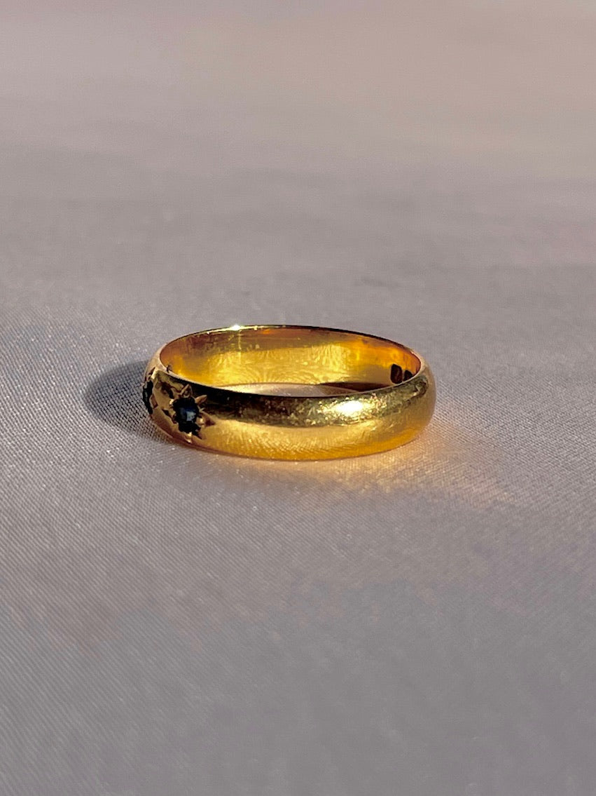 Antique 22k Sapphire Trilogy Starburst Ring 1924