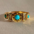 Antique 15k Turquoise Diamond Starburst Panel Ring 1891