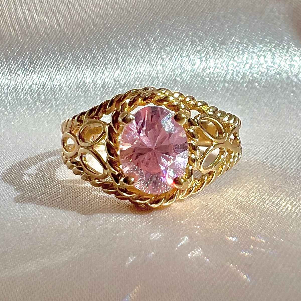 Vintage 10k Pink Oval Cubic Zirconia Ring
