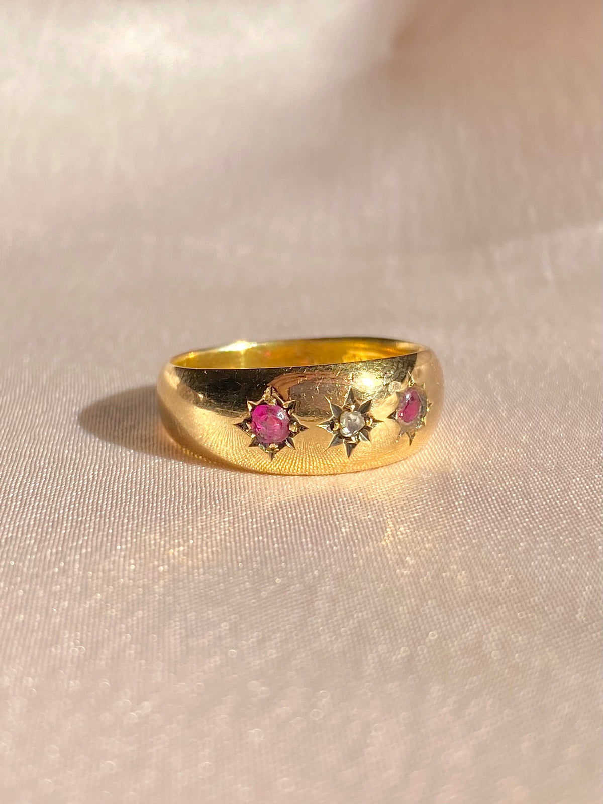 Antique 18k Trilogy Ruby Diamond Ring 1898