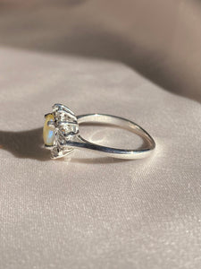 Vintage 14k White Gold Opal Diamond Halo Ring