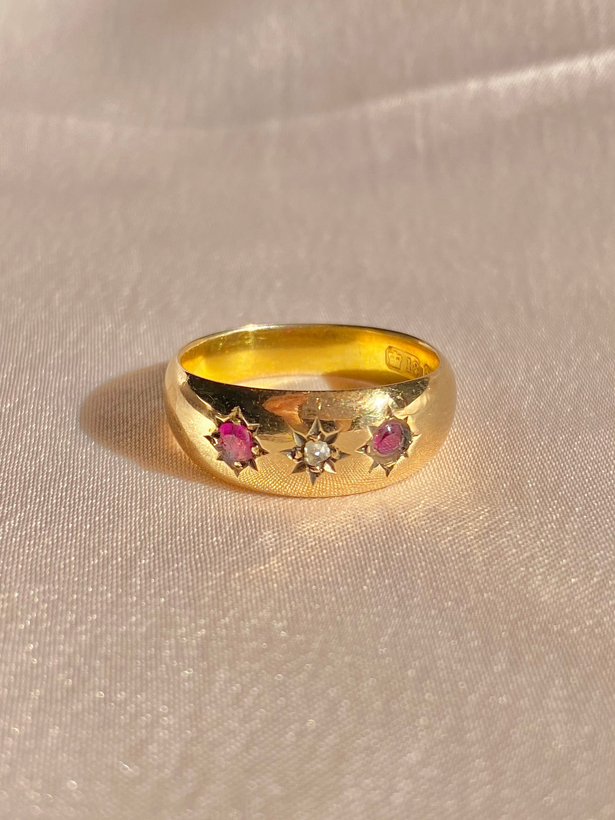 Antique 18k Trilogy Ruby Diamond Ring 1898