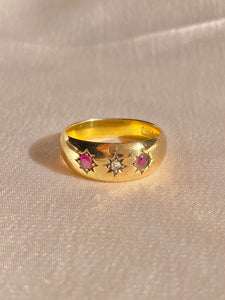 Antique 18k Trilogy Ruby Diamond Ring 1898