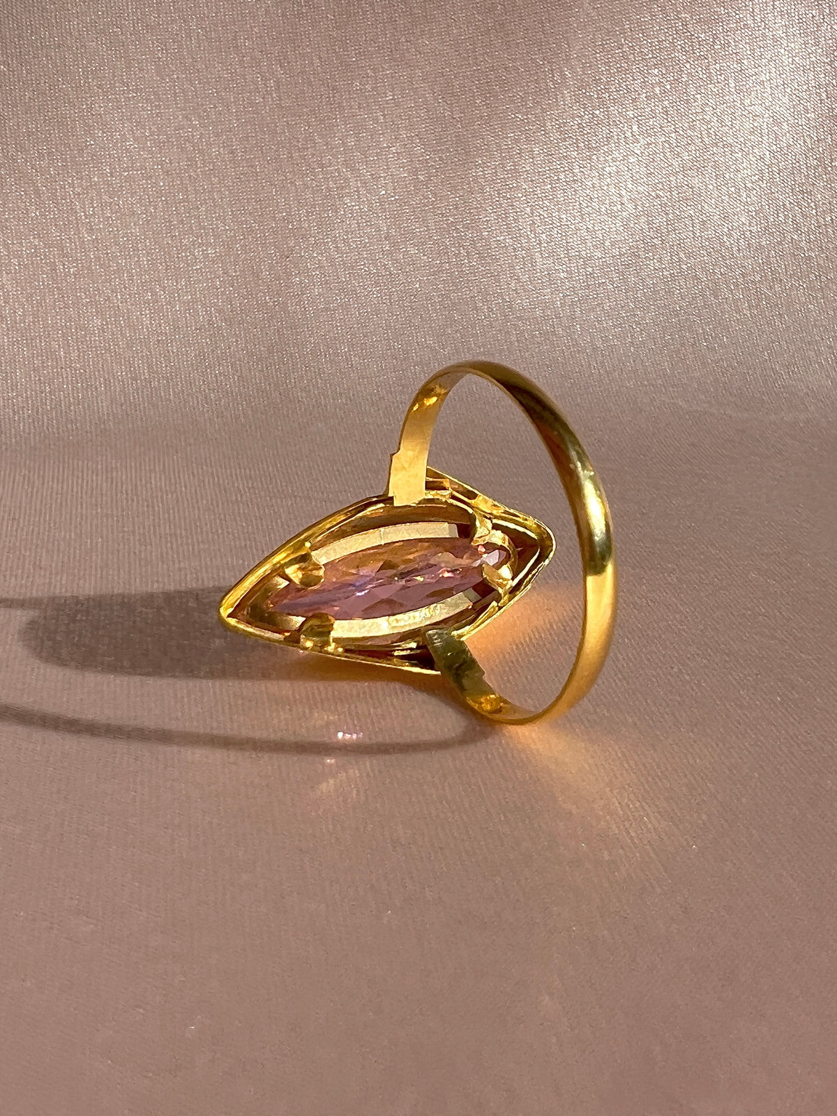 Vintage 18k Pink Elongated Marquise Gemstone Ring