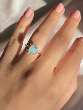 Load image into Gallery viewer, Vintage 14k White Gold Opal Diamond Halo Ring
