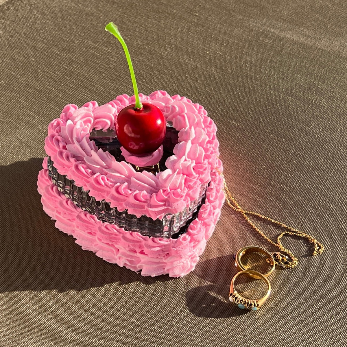 Cherry Fake Cake Heart Jewelry Dish