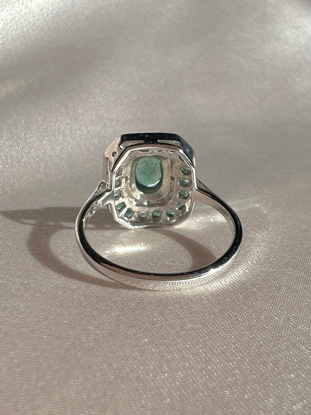Emerald Diamond White Gold Target Deco Ring