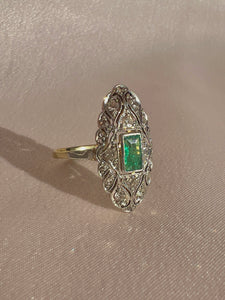 Antique 14k Emerald Diamond Art Deco Ring