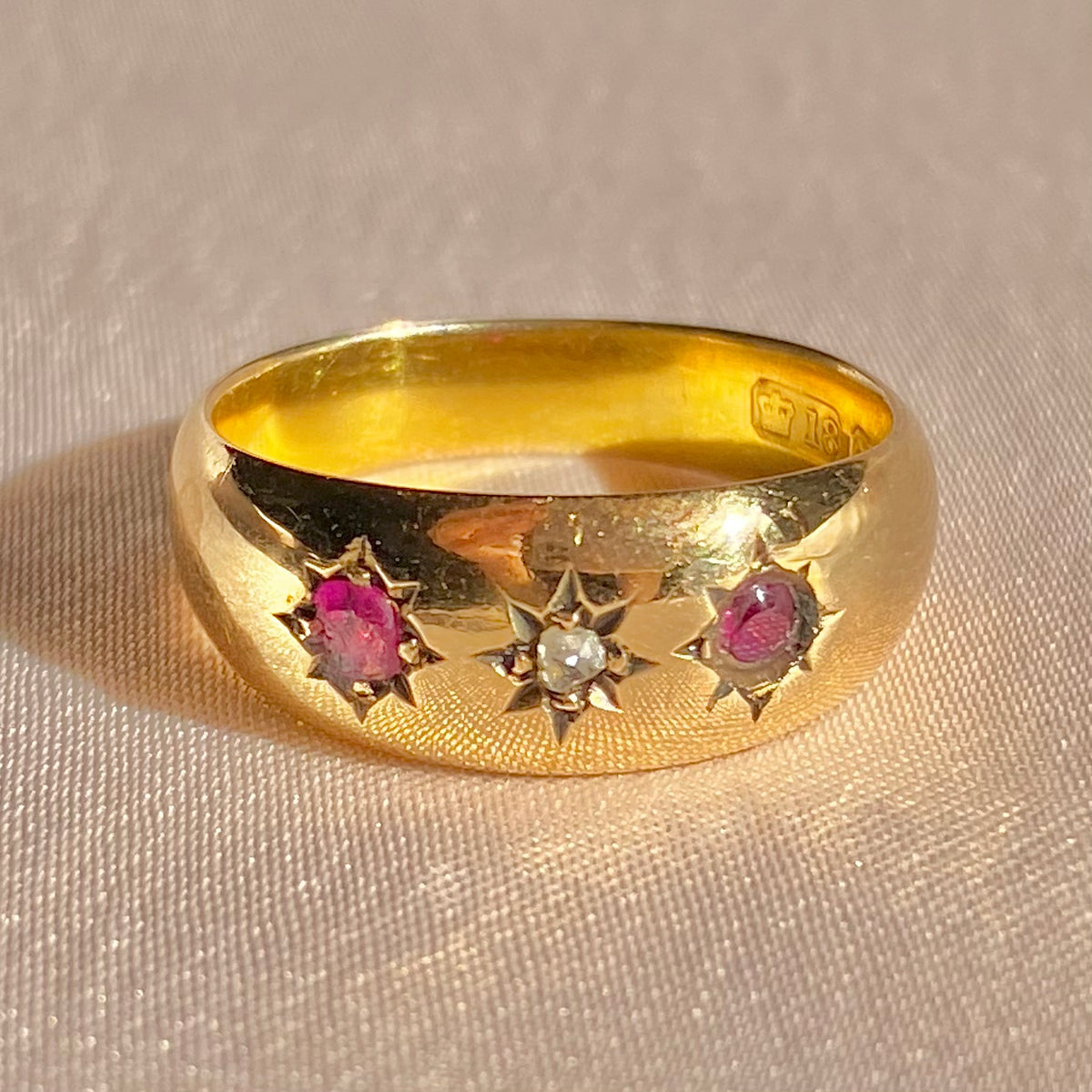 Antique 18k Trilogy Ruby Diamond Ring 1898