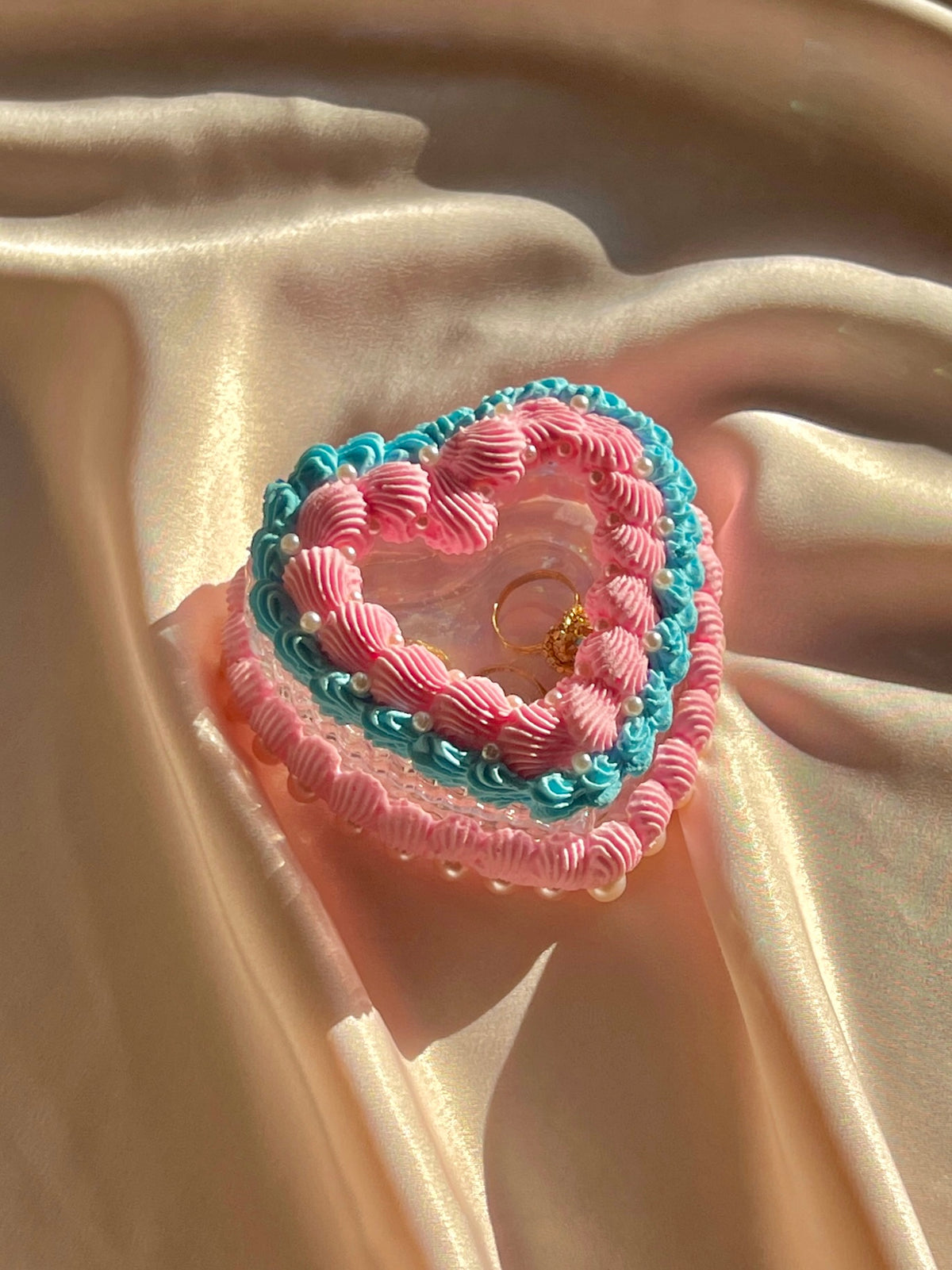 Pearl Pastel Fake Cake Heart Jewelry Dish