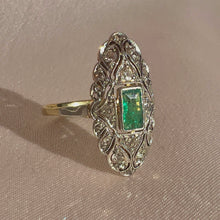 Load image into Gallery viewer, Antique 14k Emerald Diamond Art Deco Ring
