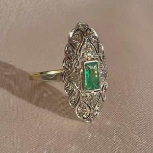 Antique 14k Emerald Diamond Art Deco Ring
