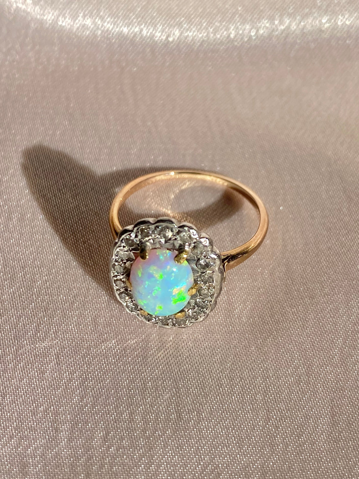 Vintage 18k Opal Diamond Cluster Halo Ring
