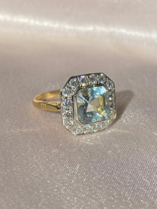 Vintage 18k Platinum Asscher Aquamarine Diamond Ring