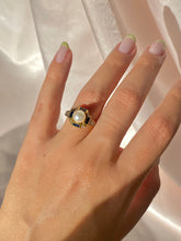 Load image into Gallery viewer, Vintage 18k Pearl Sapphire Diamond Cluster Ring
