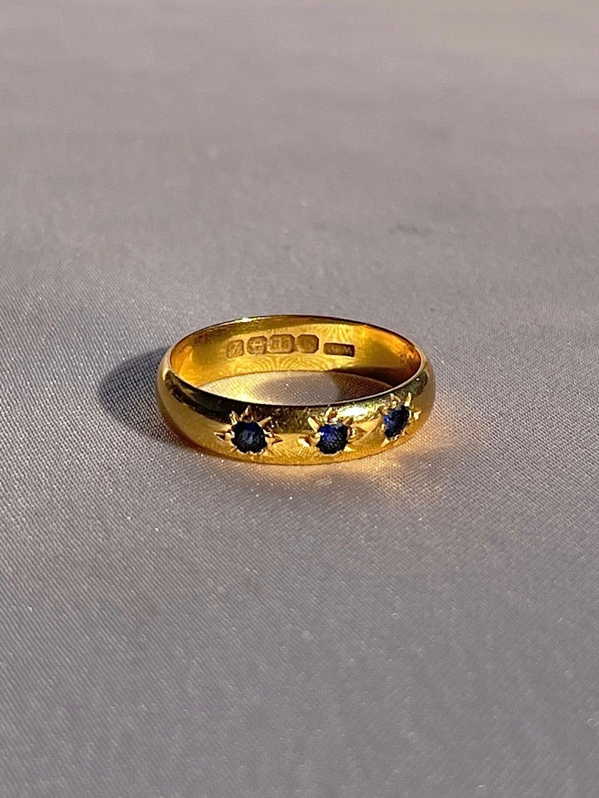 Antique 22k Sapphire Trilogy Starburst Ring 1924