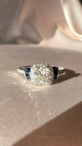 Vintage 14k Old Transitional Diamond Sapphire Ring 1.58ctw
