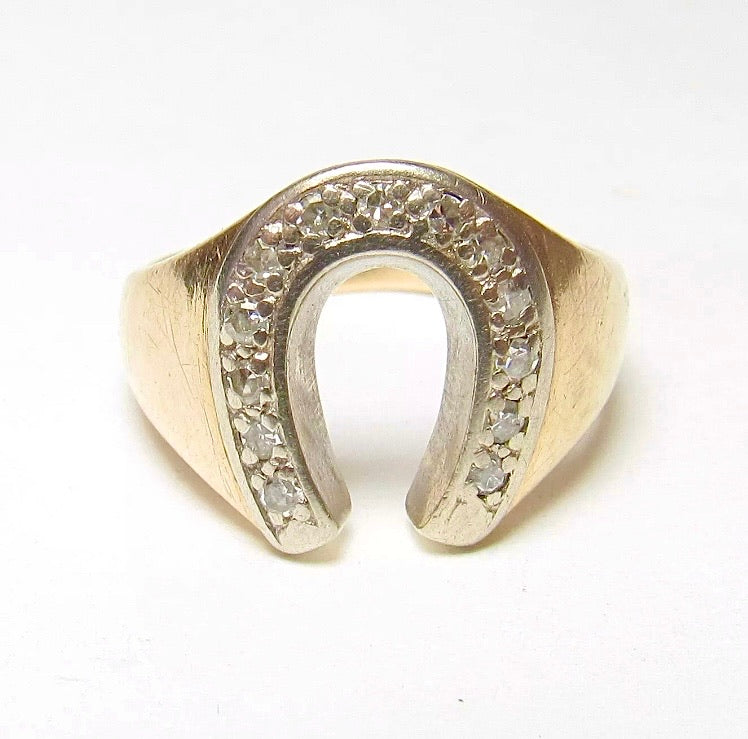 Vintage 10k Diamond Horseshoe Ring