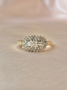 Vintage 9k Diamond Baguette Cluster Ring
