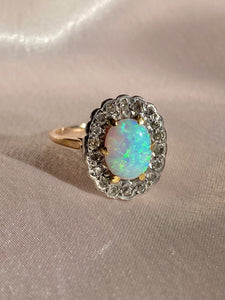Vintage 18k Opal Diamond Cluster Halo Ring