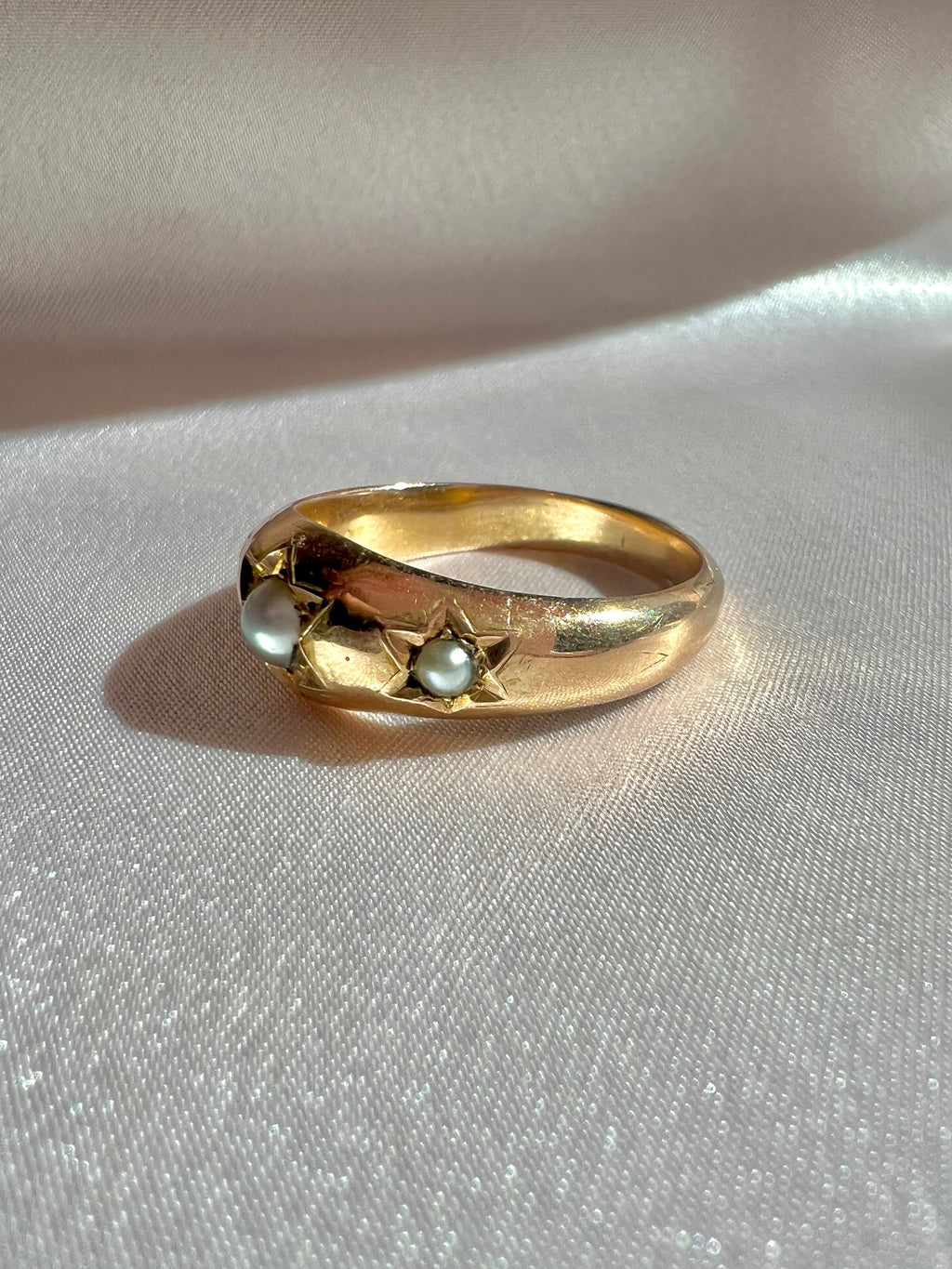 Antique 9k Grey Pearl Trilogy Starburst Gypsy Ring