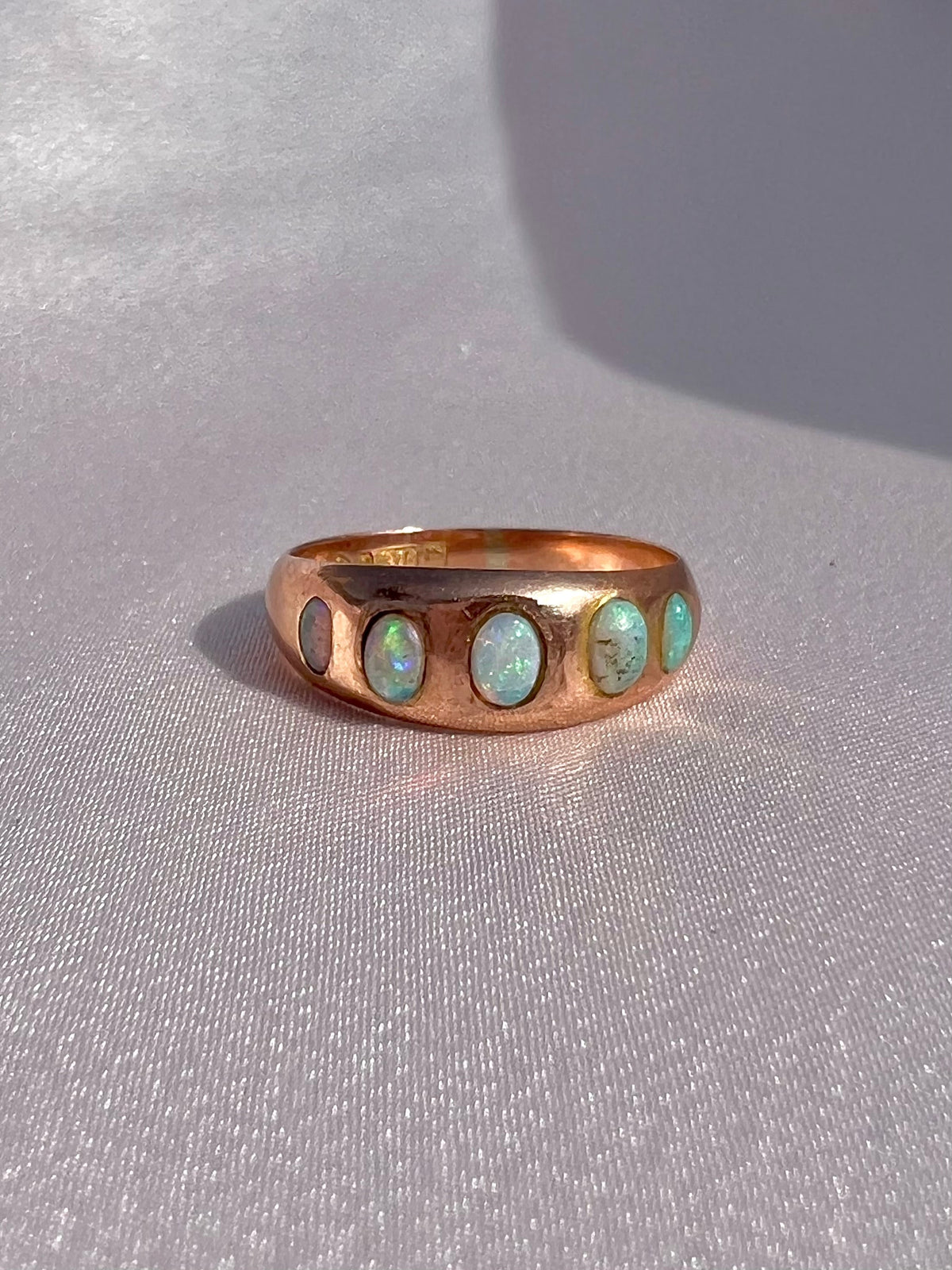 Antique 9k Rose Gold Opal Cabochon Eternity Ring 1909
