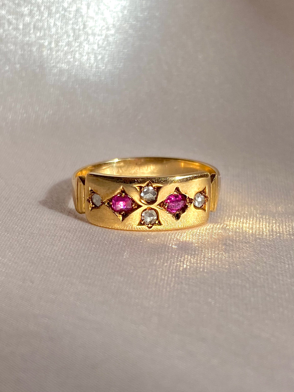 Antique 15k Diamond Ruby Pomegranate Ring 1890