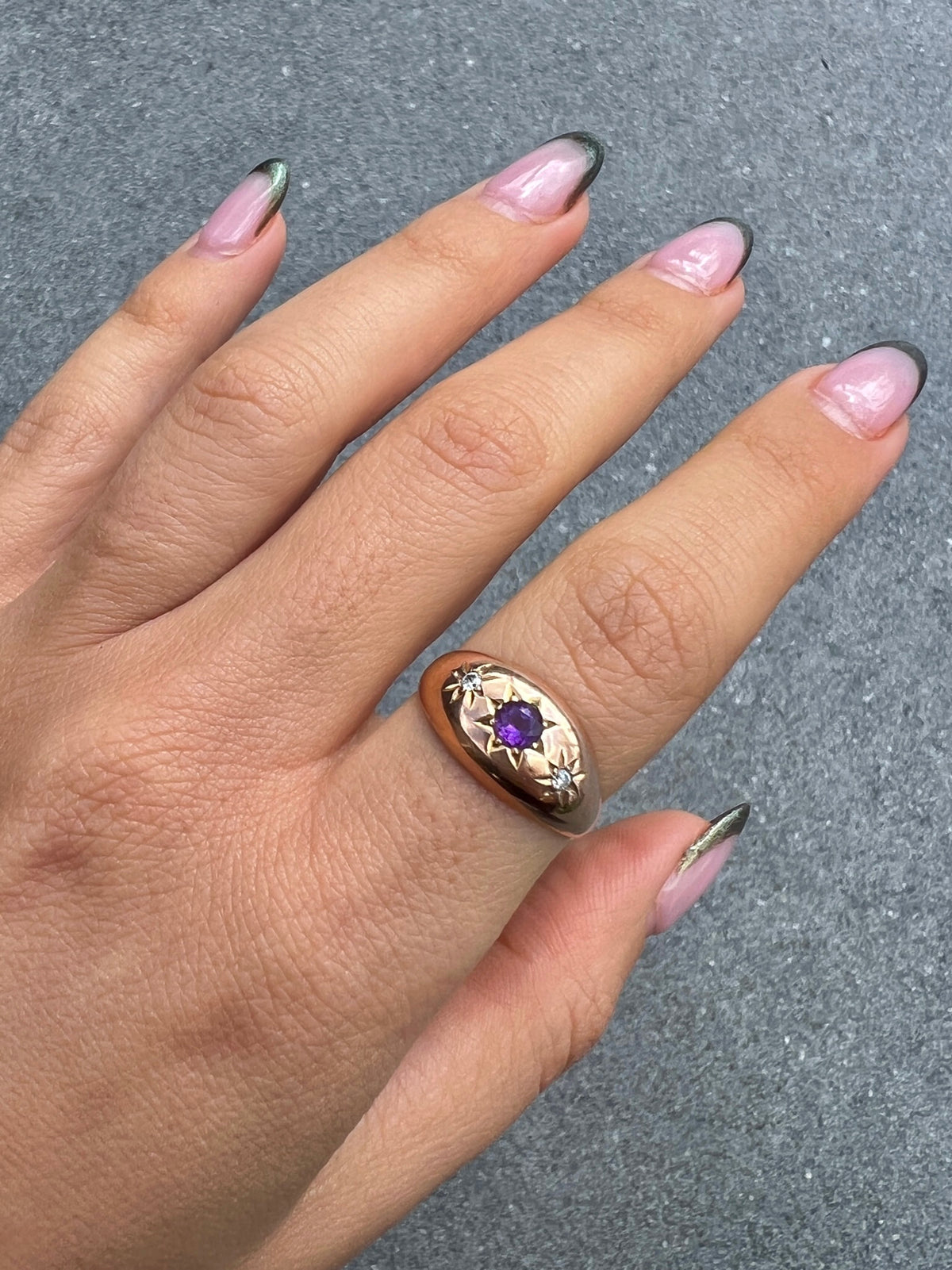 Antique 9k Rose Gold Amethyst Diamond Starburst Ring 1918