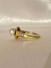 Load image into Gallery viewer, Vintage 18k Pearl Sapphire Diamond Cluster Ring
