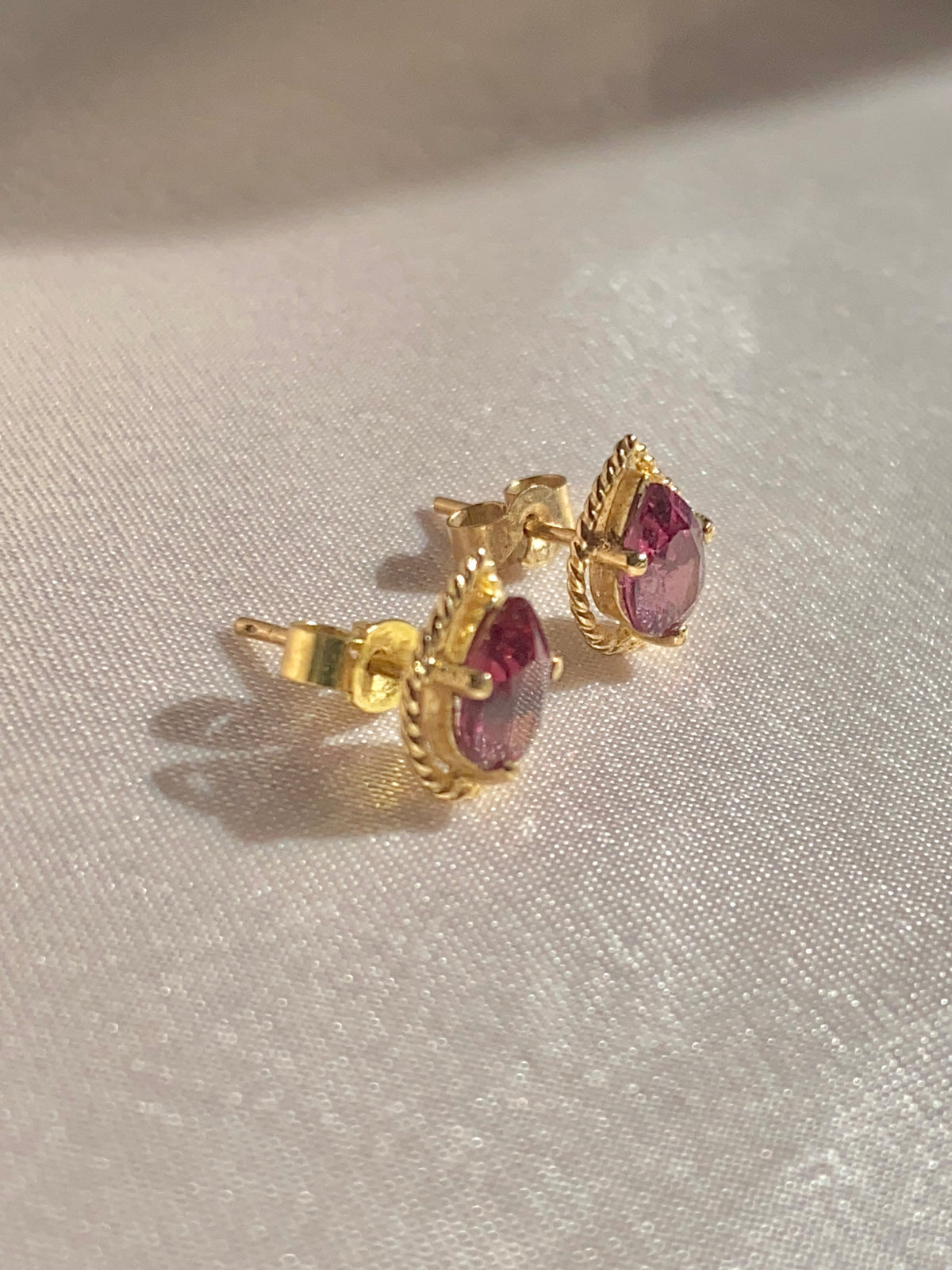 Vintage 9k Garnet Pear Cut Earrings